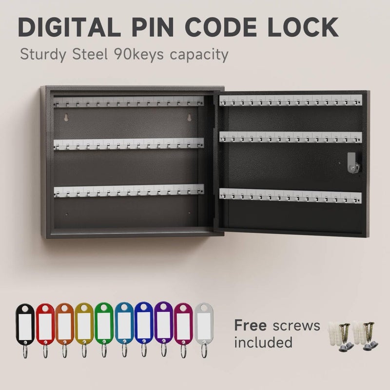 WeHere Key Lock Box for 90 Keys, Wall Mount Key Cabinet with Color Key Tags, Steel Key Storage Box with Lock, Key Holder Organizer for Home, Office, Apartment, Property Management - Image 3